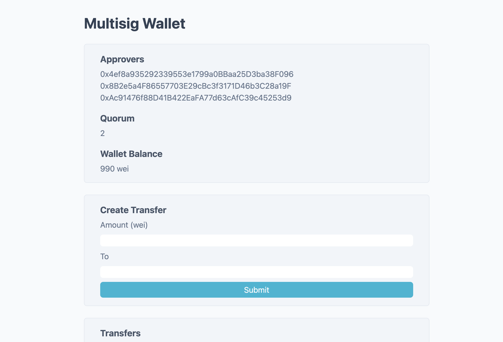 Screen shot of MultiSig Wallet